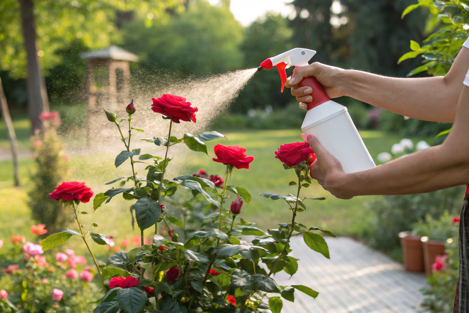 woman spraying organic pesticide