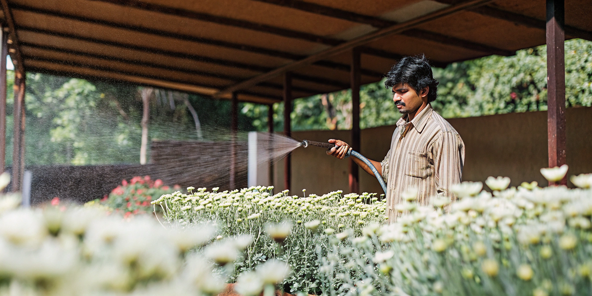 man applying organic fertilizers to plants